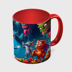 Кружка 3D Кошмарный сон Тома - нейроарт фантазия, цвет: 3D-белый + красный