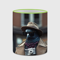Кружка 3D Голубь шпион с ретро фотокамерой, цвет: 3D-светло-зеленый кант — фото 2