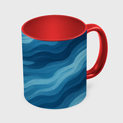 Кружка 3D Камуфляжные синие волны, цвет: 3D-белый + красный