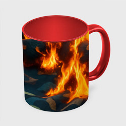 Кружка 3D Огонь на камуфляжной ткани, цвет: 3D-белый + красный