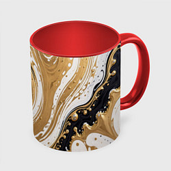 Кружка 3D Черный агат и жидкое золото, цвет: 3D-белый + красный