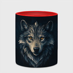 Кружка 3D Пиксельная голова волка, цвет: 3D-белый + красный — фото 2