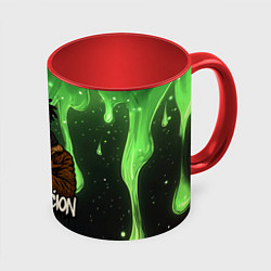 Кружка 3D XXXTentacion на фоне зеленой краски, цвет: 3D-белый + красный