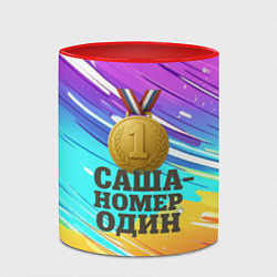 Кружка 3D Медаль Саша номер один, цвет: 3D-белый + красный — фото 2