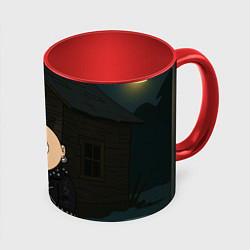 Кружка 3D Эрик Картман панк на фоне дома, цвет: 3D-белый + красный
