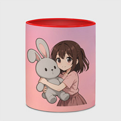 Кружка 3D Девочка обнимает зайцика в аниме, цвет: 3D-белый + красный — фото 2