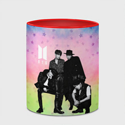 Кружка 3D BTS черно-белый стиль на радужном фоне, цвет: 3D-белый + красный — фото 2