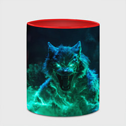 Кружка 3D Волк с зелеными глазами, цвет: 3D-белый + красный — фото 2