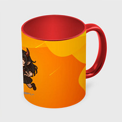Кружка 3D Девочка дьявол бежит за роллом, цвет: 3D-белый + красный
