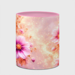 Кружка 3D Нежный розовый цветочный с золотистым свечением, цвет: 3D-белый + розовый — фото 2