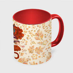 Кружка 3D Гороскоп в русском стиле: Лев, цвет: 3D-белый + красный