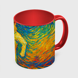 Кружка 3D Борзый кот в стиле Ван Гога, цвет: 3D-белый + красный