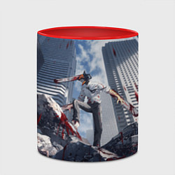 Кружка 3D Denji in city Chainsaw man, цвет: 3D-белый + красный — фото 2