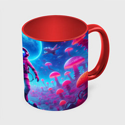 Кружка 3D Астронавты Морти и Рик на планете розовых неоновых, цвет: 3D-белый + красный