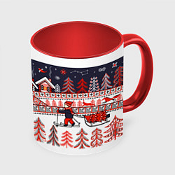 Кружка 3D Новогодняя мезенская роспись, цвет: 3D-белый + красный