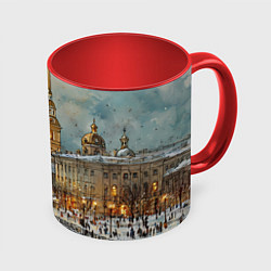 Кружка 3D Новогодний салют в Питере, цвет: 3D-белый + красный