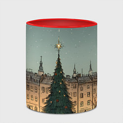 Кружка 3D Новогодняя елка во дворе, цвет: 3D-белый + красный — фото 2