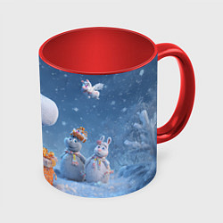 Кружка 3D Новогодняя лошадь с подарками, цвет: 3D-белый + красный