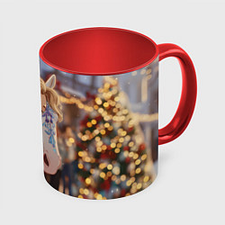 Кружка цветная Блондинка с новогодней лошадкой