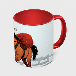 Кружка цветная Лошадка везет новогодние подарки