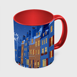 Кружка 3D С новым год - праздничный дворик, цвет: 3D-белый + красный