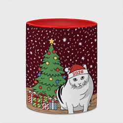 Кружка 3D Кот Бендер и ёлка, цвет: 3D-белый + красный — фото 2