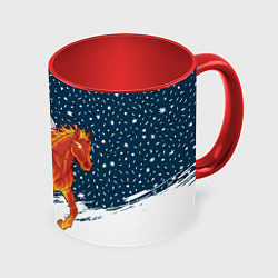 Кружка 3D Кот Бендер и огненный конь - 2026, цвет: 3D-белый + красный