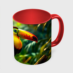 Кружка 3D Тукан на ветке, цвет: 3D-белый + красный