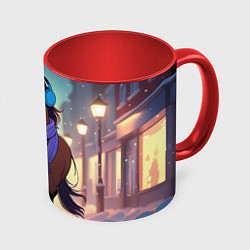 Кружка 3D Лошадка в шарфе и наушниках, цвет: 3D-белый + красный