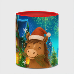 Кружка 3D Новогодняя лошадка жует елочные ветки, цвет: 3D-белый + красный — фото 2