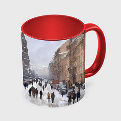 Кружка 3D Санкт-Петербург зима, цвет: 3D-белый + красный