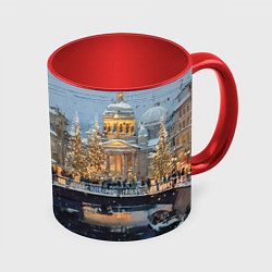 Кружка 3D Снежный вечер в Питере, цвет: 3D-белый + красный