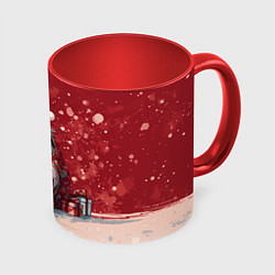 Кружка 3D Лошадка в новогодних сапогах, цвет: 3D-белый + красный