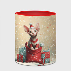 Кружка 3D Новогодний кот сфинкс, цвет: 3D-белый + красный — фото 2