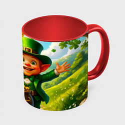 Кружка 3D Лепрекон у горшка с золотом, цвет: 3D-белый + красный