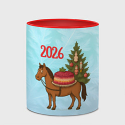Кружка 3D Салат Под шубой на новогодней лошади 2026, цвет: 3D-белый + красный — фото 2