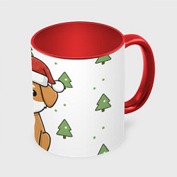 Кружка 3D Новогодняя собачка в шапочке, цвет: 3D-белый + красный
