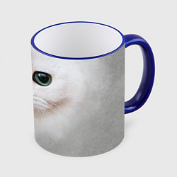 Кружка 3D Белый котик, цвет: 3D-синий кант