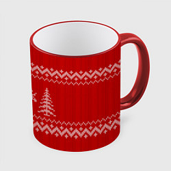 Кружка 3D Олени под елками, цвет: 3D-красный кант