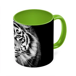 Кружка 3D Красавец тигр, цвет: 3D-белый + светло-зеленый