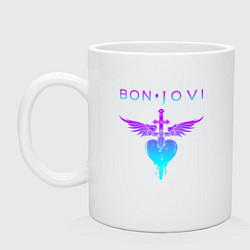 Кружка керамическая BON JOVI NEON LOGO HEART, цвет: белый