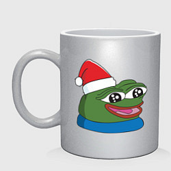 Кружка керамическая Pepe, pepe happy, Пепе хеппи, pepe happy new year, цвет: серебряный