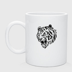 Кружка керамическая Тигр черный на белом, цвет: белый
