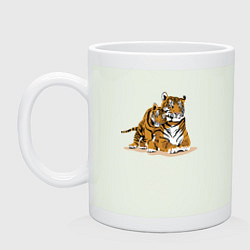 Кружка керамическая Тигрица с игривым тигрёнком, цвет: фосфор