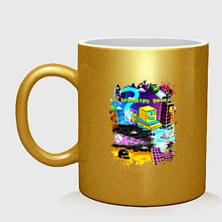 Кружка керамическая Geometry Dash: Pixel Logo, цвет: золотой