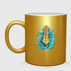 Кружка керамическая Тигр и лепестки цветов, цвет: золотой