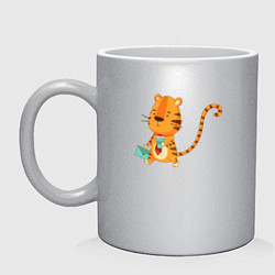 Кружка керамическая Тигр менеджер с кофе, цвет: серебряный