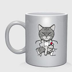Кружка керамическая Крестный Котец, цвет: серебряный