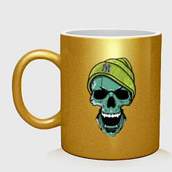 Кружка керамическая New York Yankees Cool skull, цвет: золотой