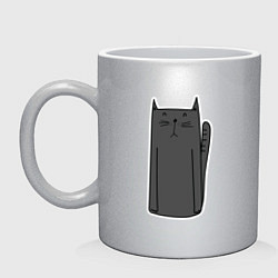 Кружка керамическая Черный длинный кот, цвет: серебряный